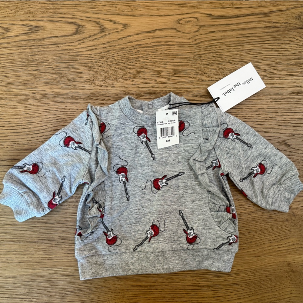 Gray Baby Sweatshirt with Red Guitar Print and Black Leggins